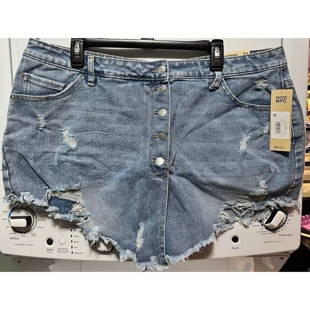NWT Madden NYC Jean Denim Skort Button Fly Distressed Ripped Juniors Plus 21